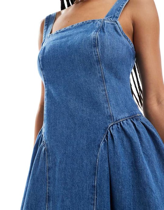 ASOS DESIGN denim midi-klänning med sidobollpaneler - Image 3