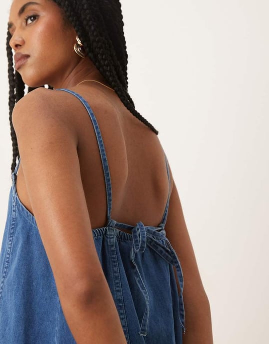 Nobody's Child Jazmine trapeze denim midi dress in mid blue - Image 2