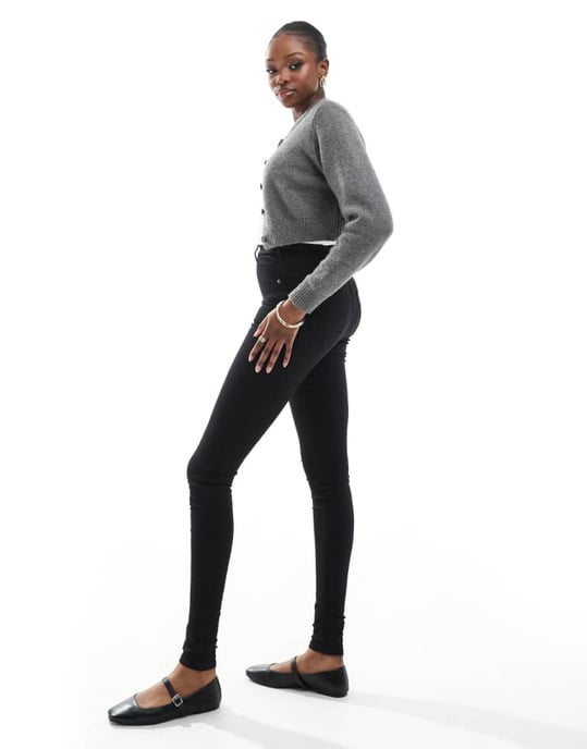Dr Denim Tall Solitaire hög midja super skinny jeans i ren svart tvätt - Image 2
