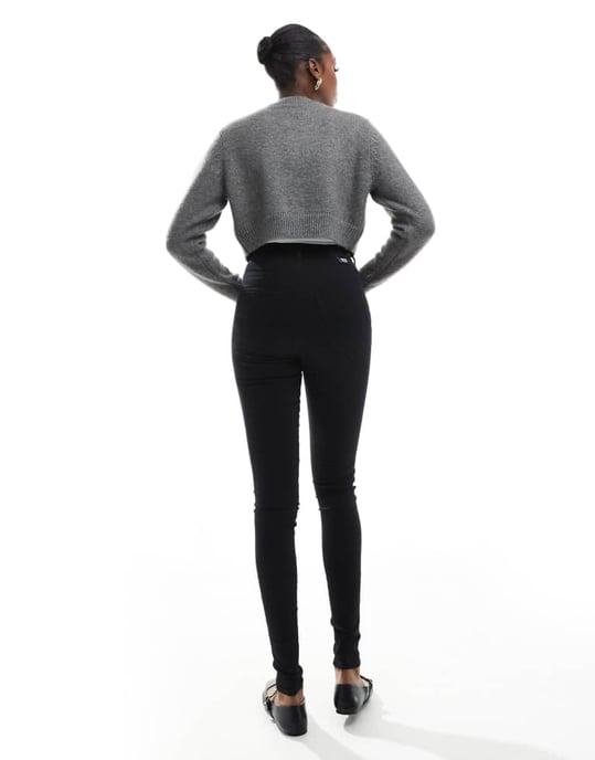 Dr Denim Tall Solitaire hög midja super skinny jeans i ren svart tvätt - Image 3