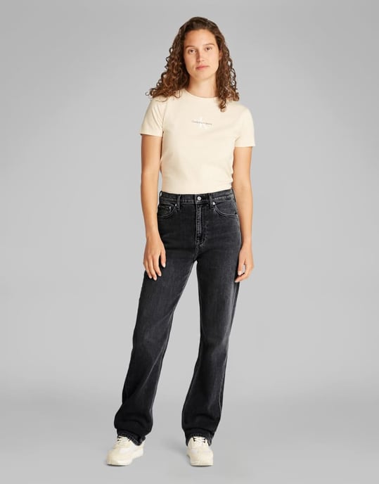 Calvin Klein Jeans hög midja raka jeans i svart tvätt - Image 4