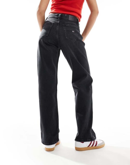 Tommy Jeans Betsy glitter medelhög midja raka jeans i svart - Image 2