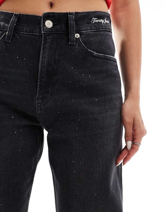 Tommy Jeans Betsy glitter medelhög midja raka jeans i svart - Image 3