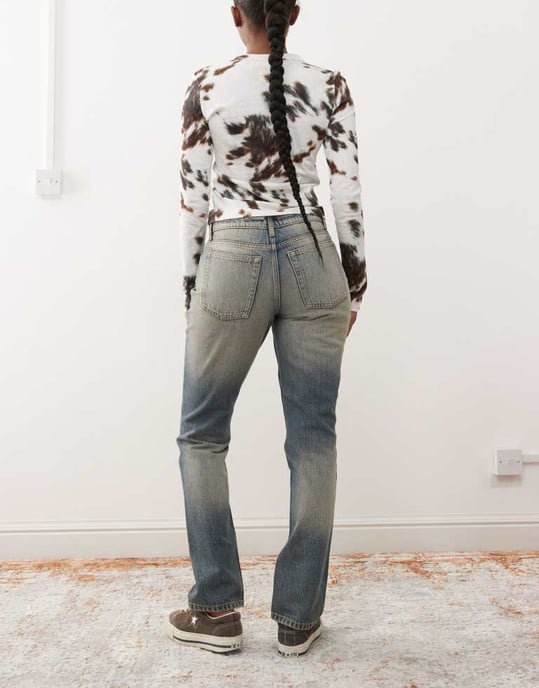 COLLUSION lågrisk raka jeans i tvättad blå - MBLUE - Image 2