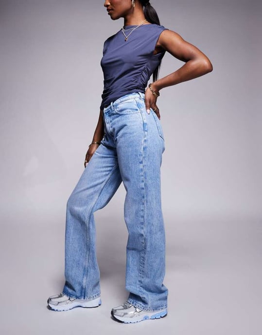 Hugo Red straight fit front seeam jeans in acid wash blue - Image 3