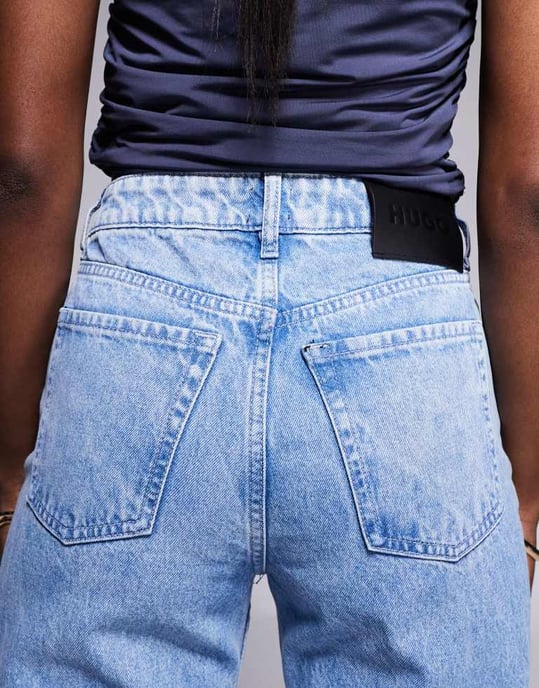 Hugo Red straight fit front seeam jeans in acid wash blue - Image 4