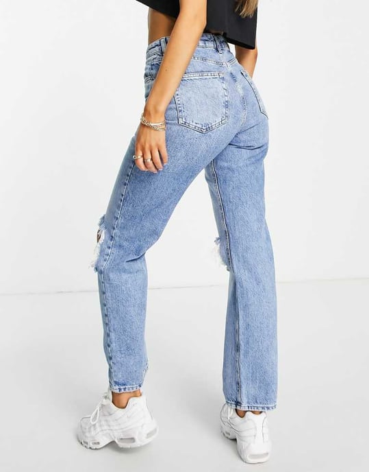 NA-KD hög midja raka förstörda knäjeans i ljusblå - Image 2