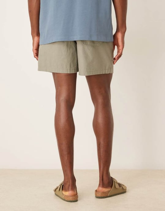 ASOS DESIGN kortare linneblandade shorts i khaki - Image 2