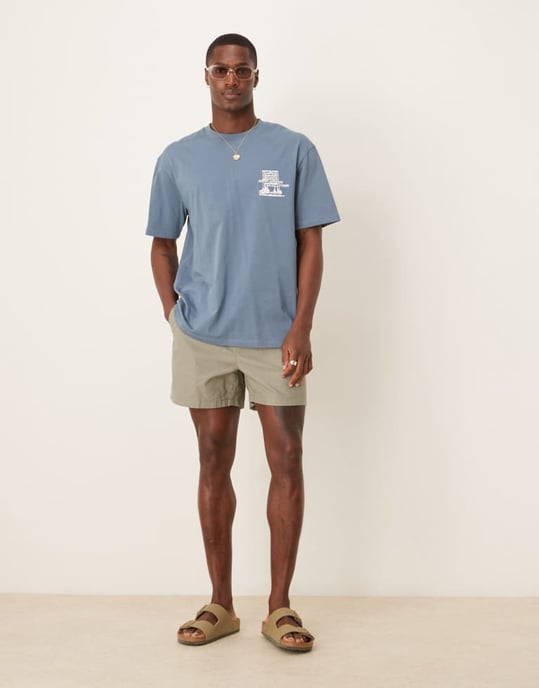 ASOS DESIGN kortare linneblandade shorts i khaki - Image 3