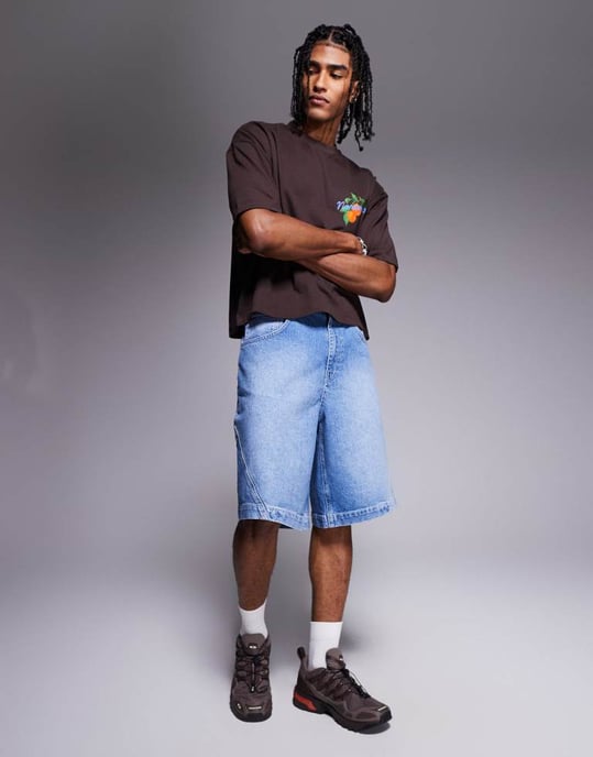 ASOS DESIGN lång längd denimjorts med twistad söm i ljus tvättad blå - Image 3