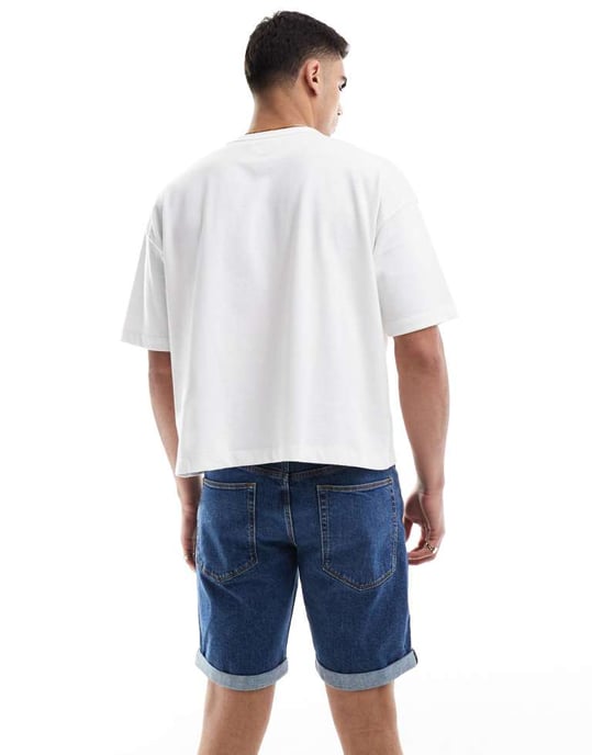 ASOS DESIGN slim stretch denim shorts i mellanblå tvätt - Image 2