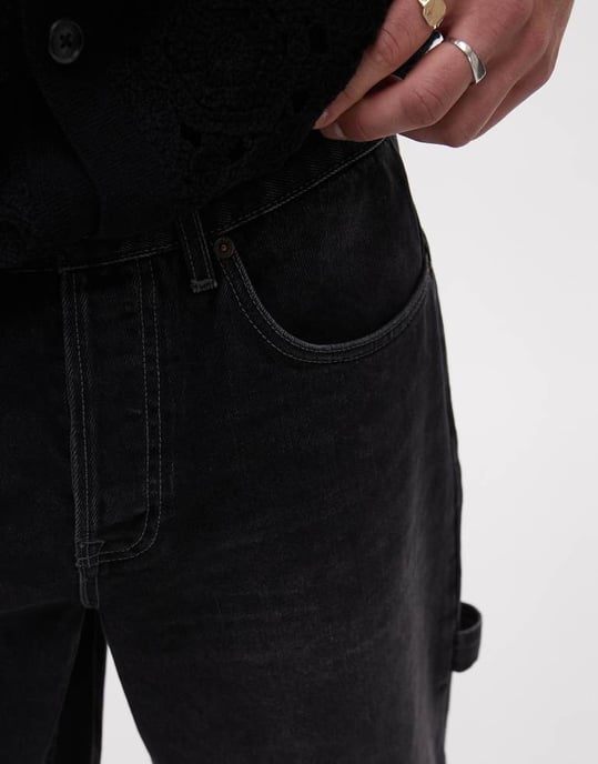 Topman denim snickarshorts i tvättad svart - Image 2