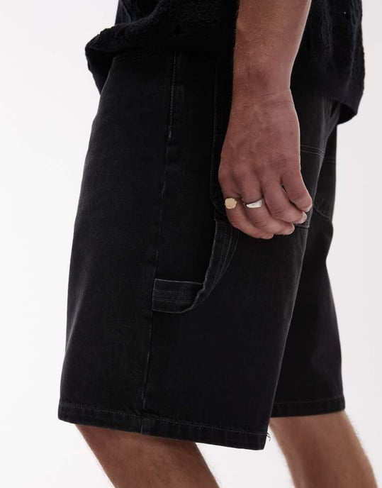 Topman denim snickarshorts i tvättad svart - Image 4