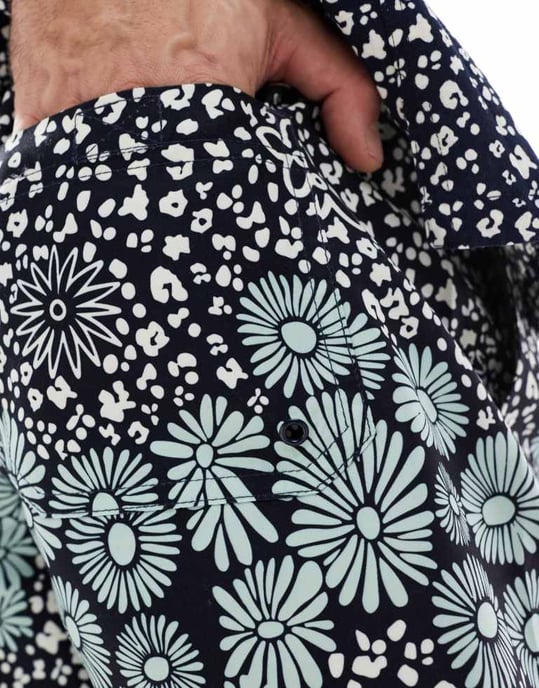 Farah colbert koord blommönstrad badshorts i marinblå - Image 3