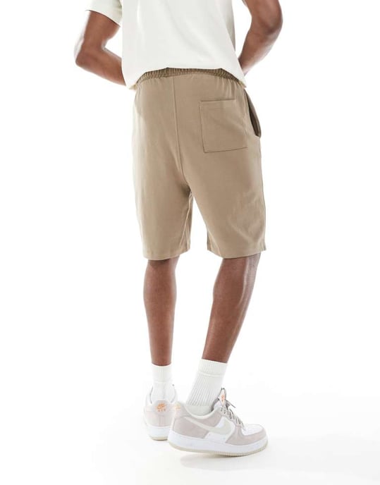 ASOS DESIGN slim pique short i khaki - Image 2