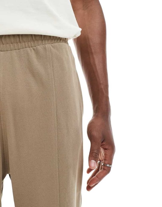 ASOS DESIGN slim pique short i khaki - Image 3