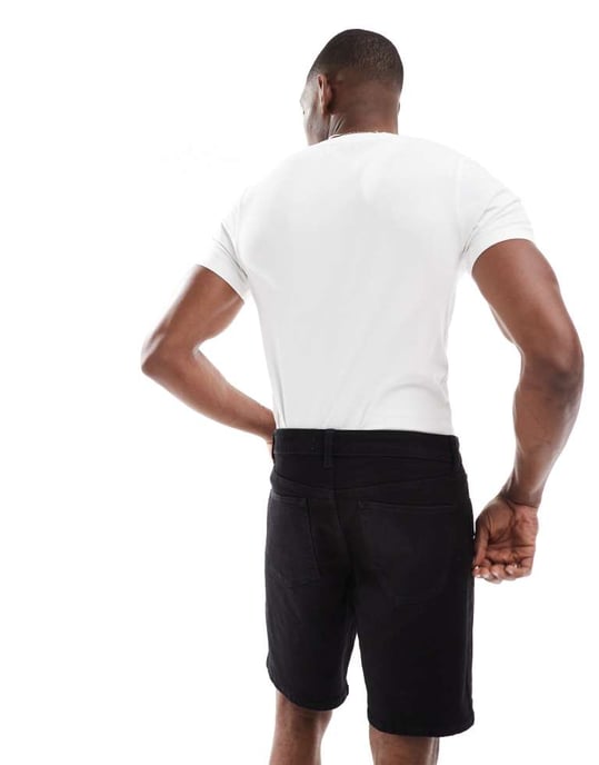 ASOS DESIGN smala jeansshorts i regular längd i svart - Image 2