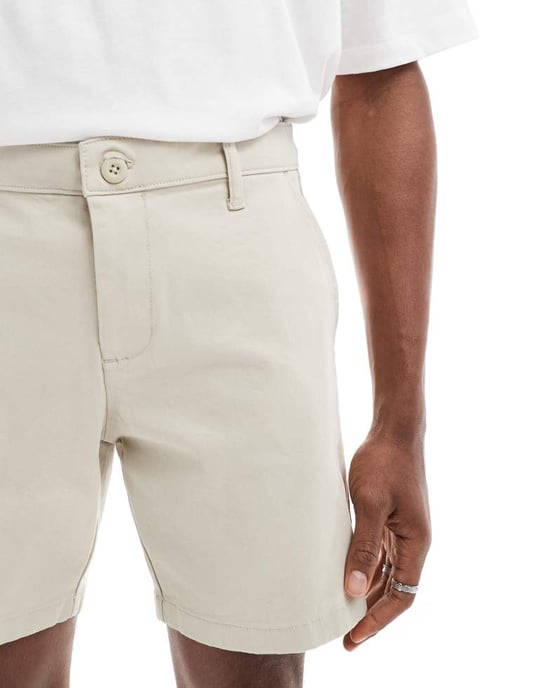 ASOS DESIGN slim mid-length chinos rollade shorts i sten - STEN - Image 3