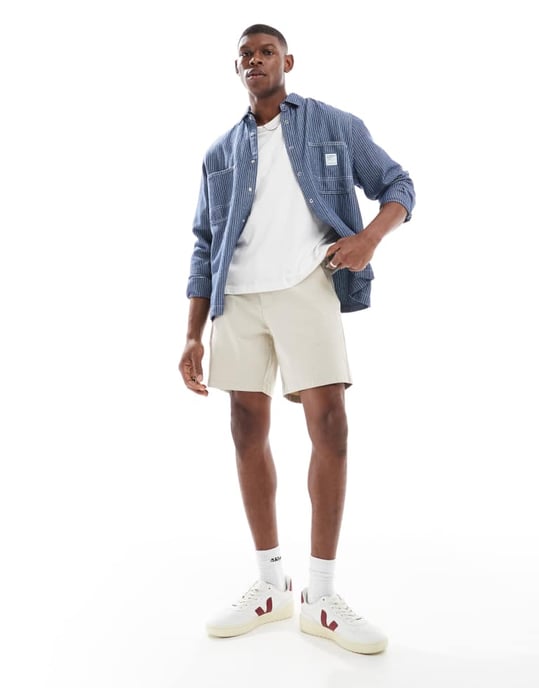ASOS DESIGN slim mid-length chinos rollade shorts i sten - STEN - Image 4