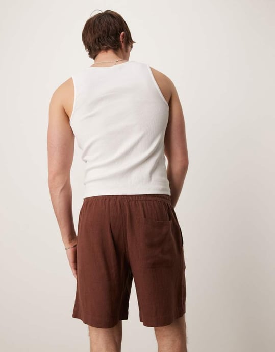 ASOS DESIGN baggy shorts med resår i brun linneblandning - Image 4