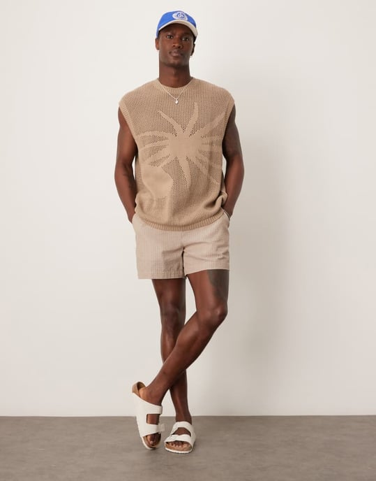 ASOS DESIGN shorts i beige och vit rand - Image 3