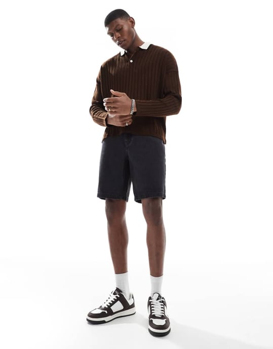 ASOS DESIGN slim denimshorts i tvättad svart - Image 1