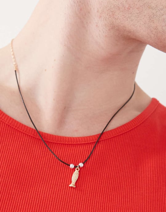 Återvunnen Vintage unisex fiskhänge halsband - Image 1