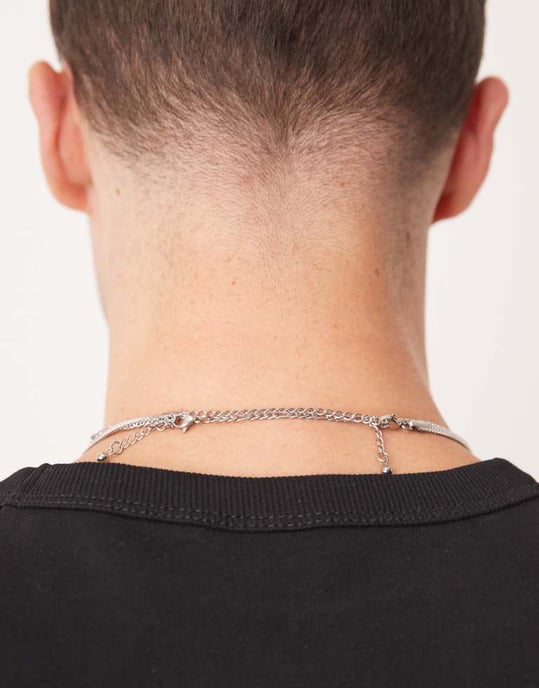 ASOS DESIGN festival vattentät rostfritt stål 2-pack baguette kristall och kedja halsband i silver - Image 3