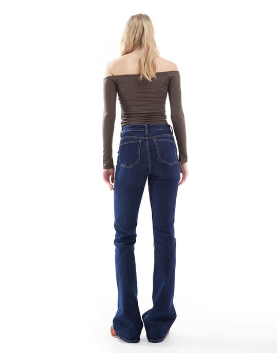 ASOS DESIGN Lång midja flare jeans i tvättad denim - Image 2
