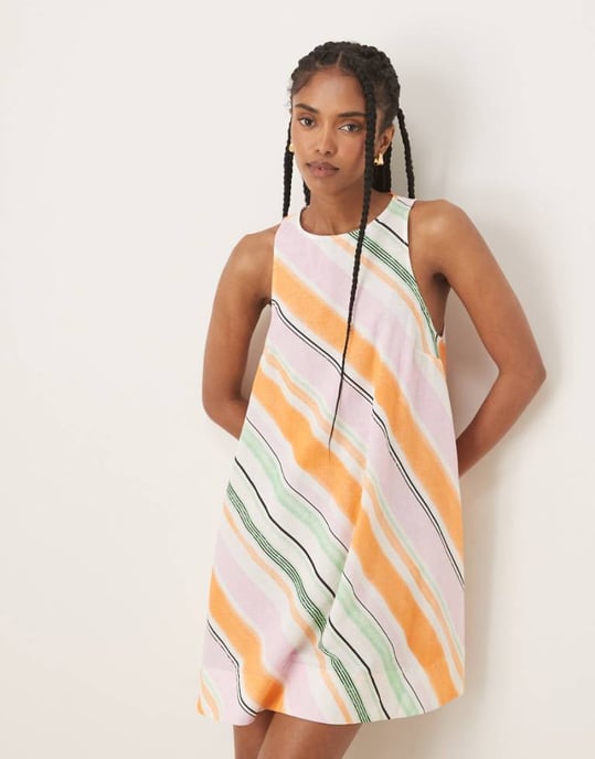 ASOS DESIGN A-linje racer mini klänning i orange och rosa randig - Image 1