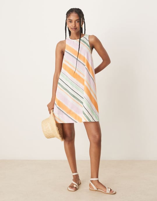 ASOS DESIGN A-linje racer mini klänning i orange och rosa randig - Image 2