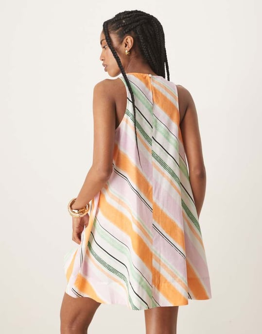 ASOS DESIGN A-linje racer mini klänning i orange och rosa randig - Image 3