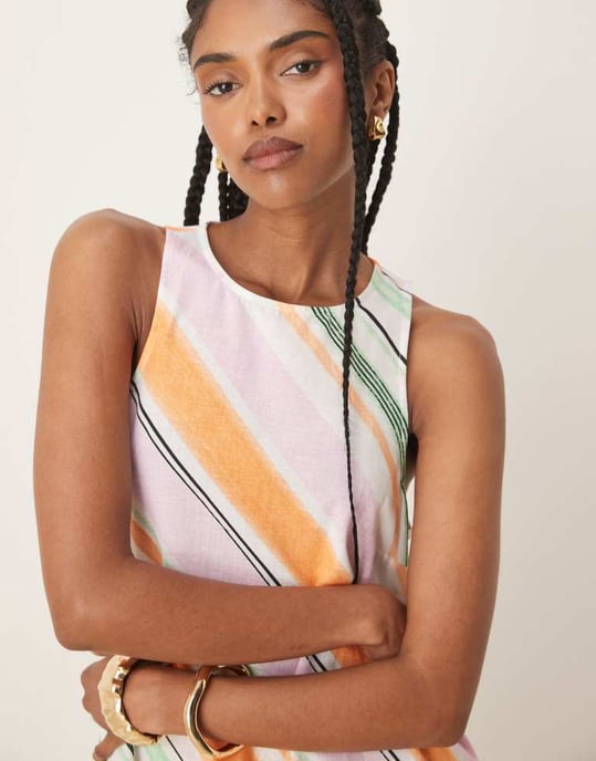 ASOS DESIGN A-linje racer mini klänning i orange och rosa randig - Image 4
