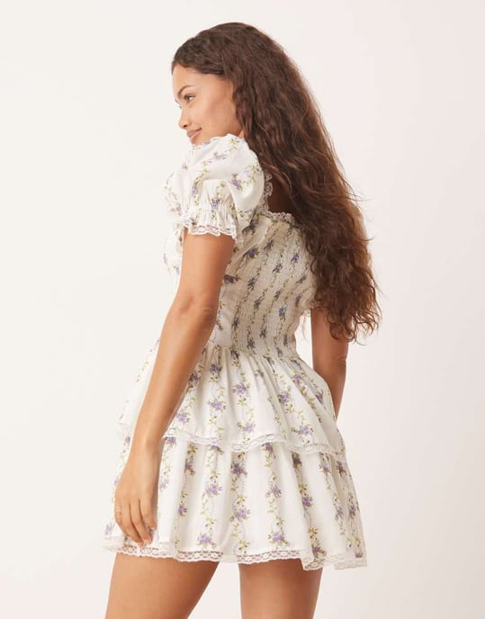 Miss Selfridge Petite korsett mini klänning i blå tapetblommönster - Image 4