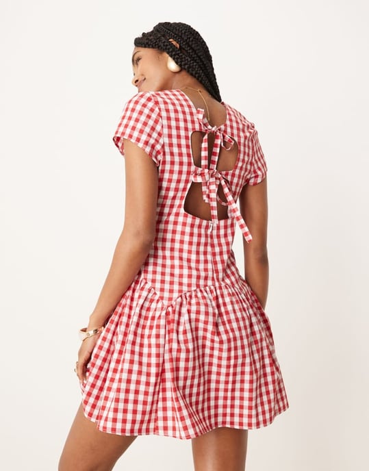 ASOS DESIGN t-shirt mini klänning med låg midja i rutig mönster - Image 2