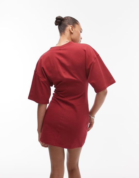 Topshop jersey samlad under mini bustklänning i röd - Image 3