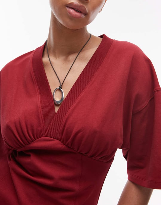 Topshop jersey samlad under mini bustklänning i röd - Image 4