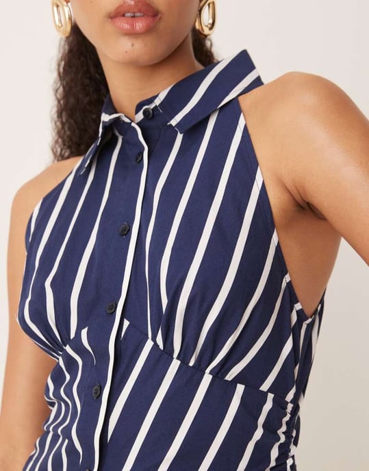 ASOS DESIGN ärmlös skjortklänning i blå och vit randig mönster - Image 2