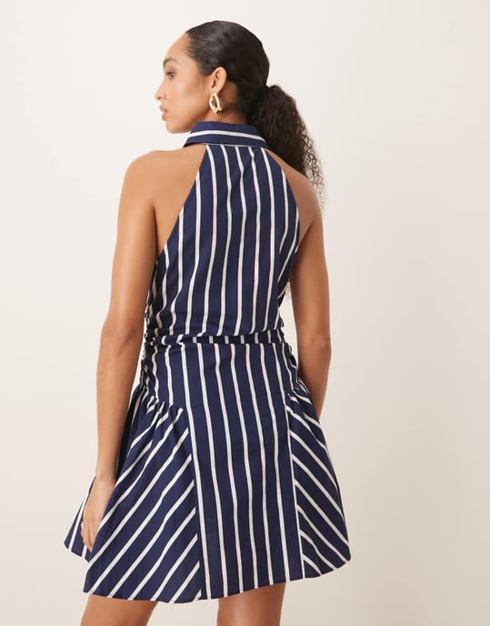 ASOS DESIGN ärmlös skjortklänning i blå och vit randig mönster - Image 4
