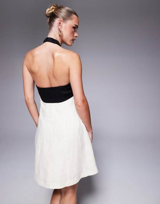 Forever New Petite contrast halter neck mini dress in monochrome - Image 4
