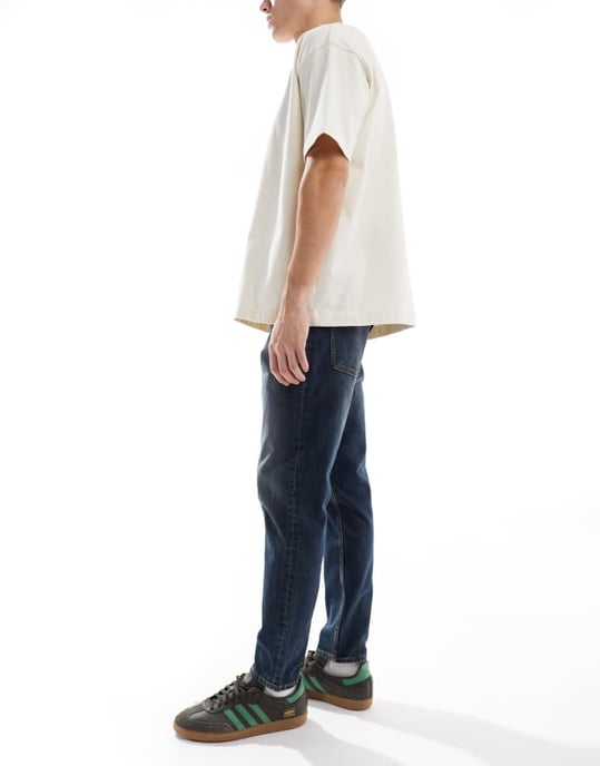 ASOS DESIGN stretch tapered med toning i mörk tvättad blå - Image 3