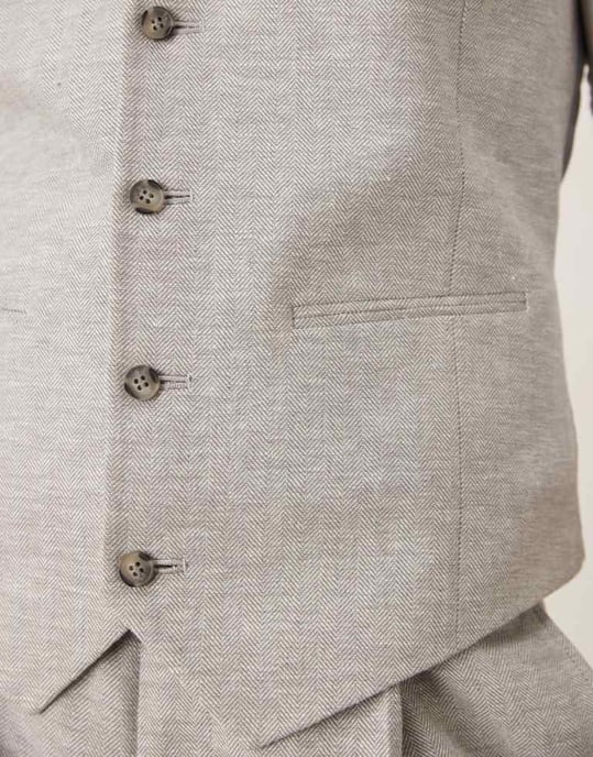 ASOS DESIGN linne-bomullsblandning slim väst i grå hålmönster - Image 3