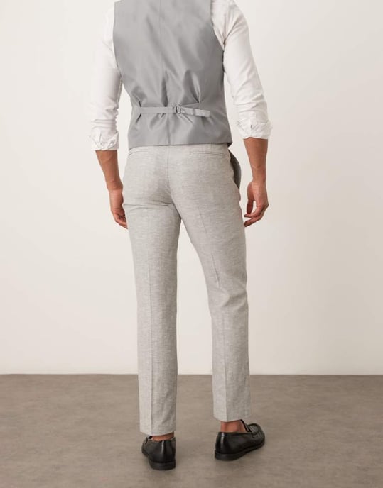 ASOS DESIGN linne-bomullsblandning slim väst i grå hålmönster - Image 4