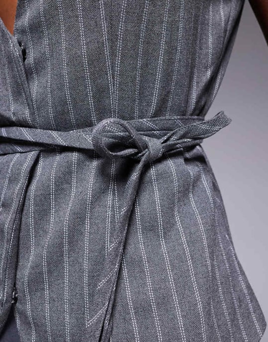 In The Style x Natalya Wright exclusive tailored pinstripe tie waist waistcoat in grey - Image 2