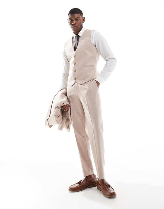 ASOS DESIGN slim fit ullmix väst i ljusrosa tweed - Image 2