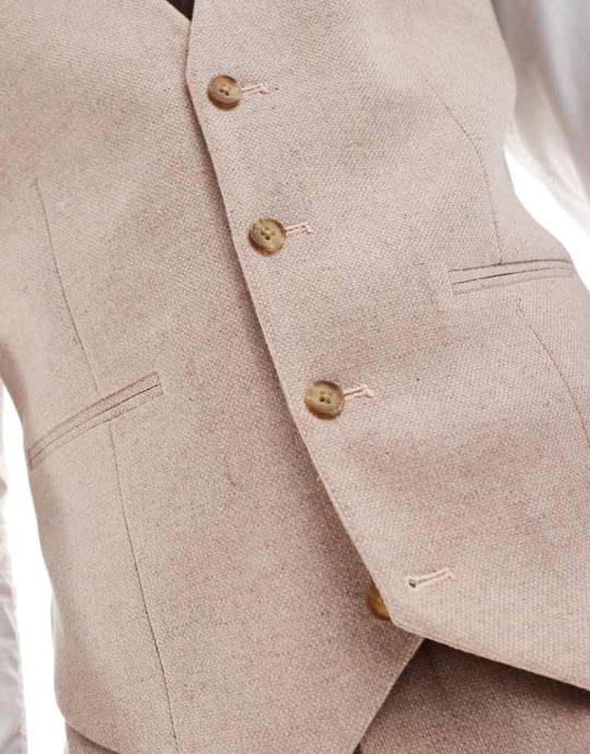 ASOS DESIGN slim fit ullmix väst i ljusrosa tweed - Image 3