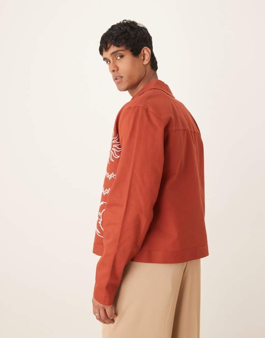 ASOS DESIGN broderad harringtonjacka i rostbrunt - Image 2
