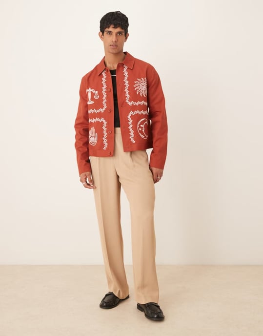 ASOS DESIGN broderad harringtonjacka i rostbrunt - Image 3