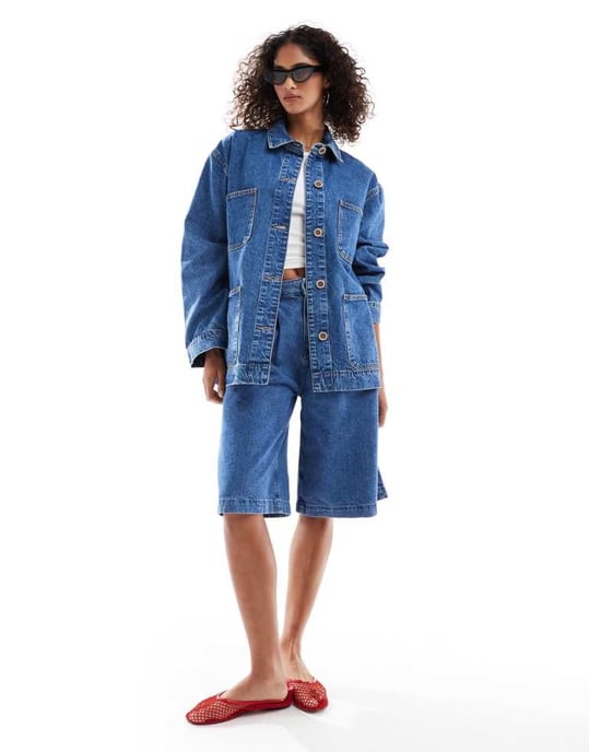 ASOS DESIGN denim barnjacka i mellanblå tvätt - Image 1