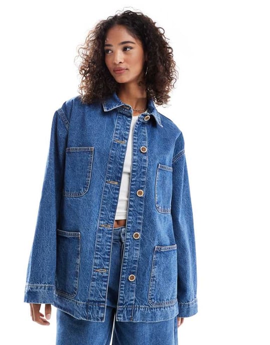 ASOS DESIGN denim barnjacka i mellanblå tvätt - Image 2